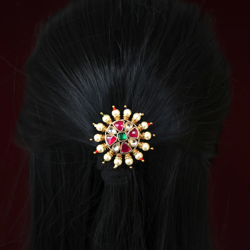 Bloomed Flower Pachi Kundan Hair Choti